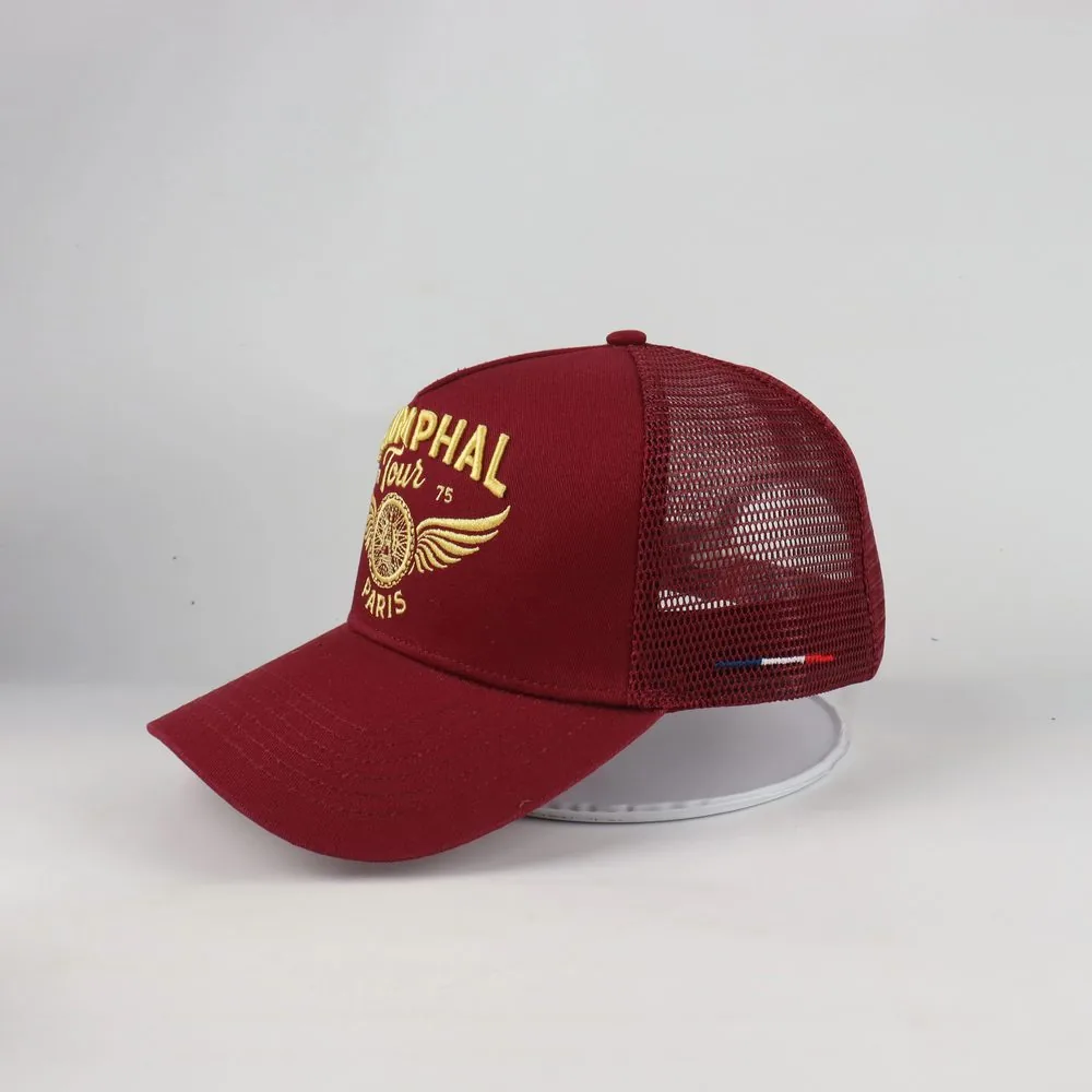 Burgundy Triumphal Tour trucker cap, gold embroidery