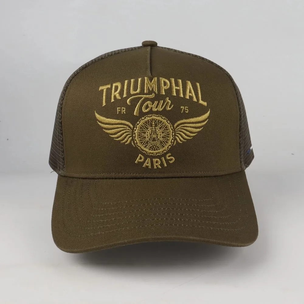 Khaki Triumphal Tour trucker cap, gold embroidery